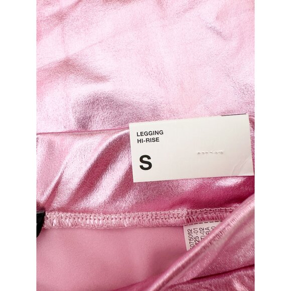 Zara Metallic Shiny Legging High Rise Pants in Pink NEW S - Picture 8 of 13